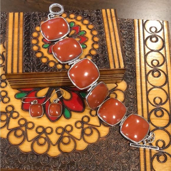 BARSE Sterling Silver Burnt Orange Jasper Square Drop Earrings